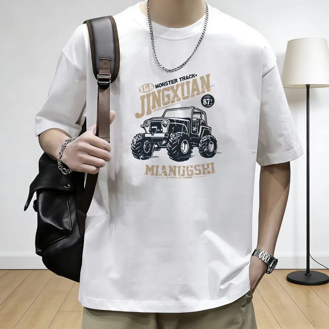 100% Cotton Cool Motorcycle Style T-Shirt for Men | High-Temp Print, No Peeling | Loose Fit Breathable Casual Tee | Trendy Streetwear for Summer