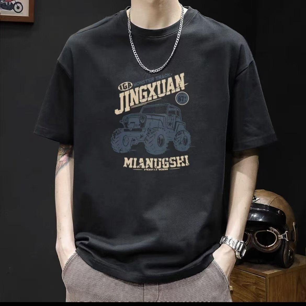 100% Cotton Cool Motorcycle Style T-Shirt for Men | High-Temp Print, No Peeling | Loose Fit Breathable Casual Tee | Trendy Streetwear for Summer