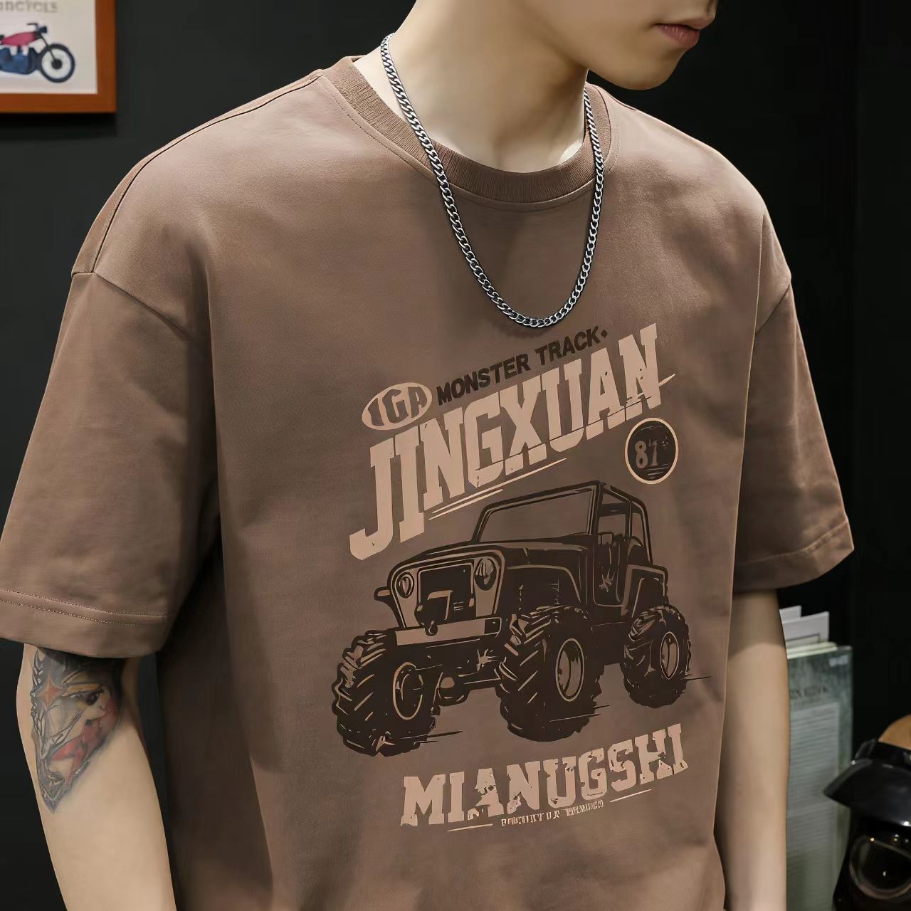 100% Cotton Cool Motorcycle Style T-Shirt for Men | High-Temp Print, No Peeling | Loose Fit Breathable Casual Tee | Trendy Streetwear for Summer