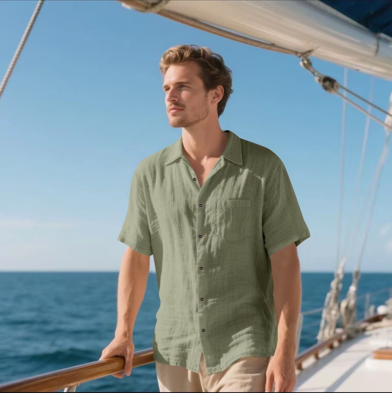 Men's Linen Short Sleeve Shirt – Casual Breathable Button-Up with Chest Pocket, Lightweight Summer Top for Beach, Vacation & Everyday Wear