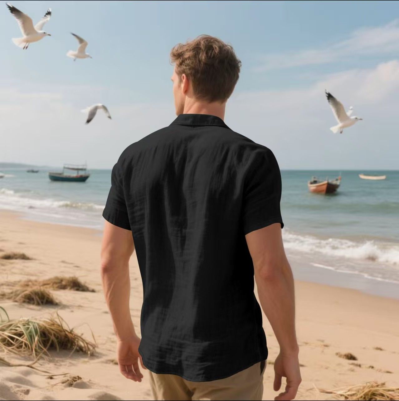 Men's Linen Short Sleeve Shirt – Casual Breathable Button-Up with Chest Pocket, Lightweight Summer Top for Beach, Vacation & Everyday Wear