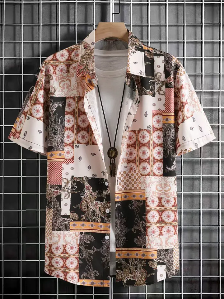 2025 Men's Short Sleeve Shirts, Fashion Printed Casual Shirts for Men, Breathable & Cool Beach Shirts with Multiple Unique Patterns, Euro-American Style Loose-Fit Shirts