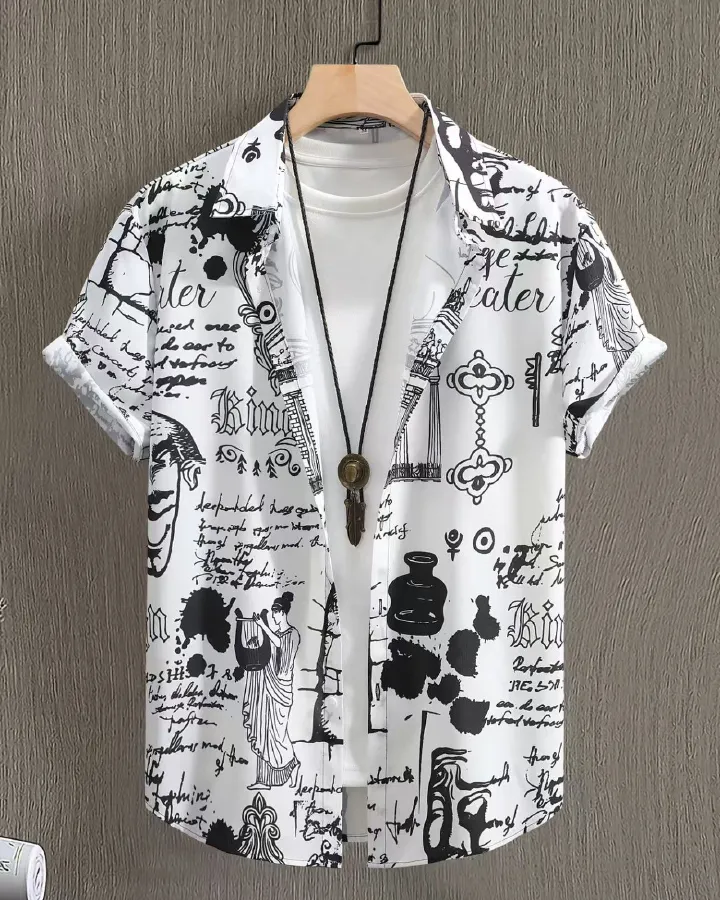 2025 Men's Short Sleeve Shirts, Fashion Printed Casual Shirts for Men, Breathable & Cool Beach Shirts with Multiple Unique Patterns, Euro-American Style Loose-Fit Shirts