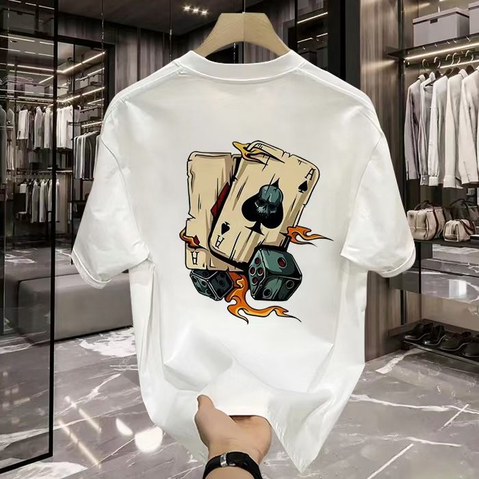 Men's High-Quality Short-Sleeve T-Shirt: American casual crew neck, breathable fabric. Trendy prints in black/white. Versatile for daily/streetwear. Comfortable fit, durable material.