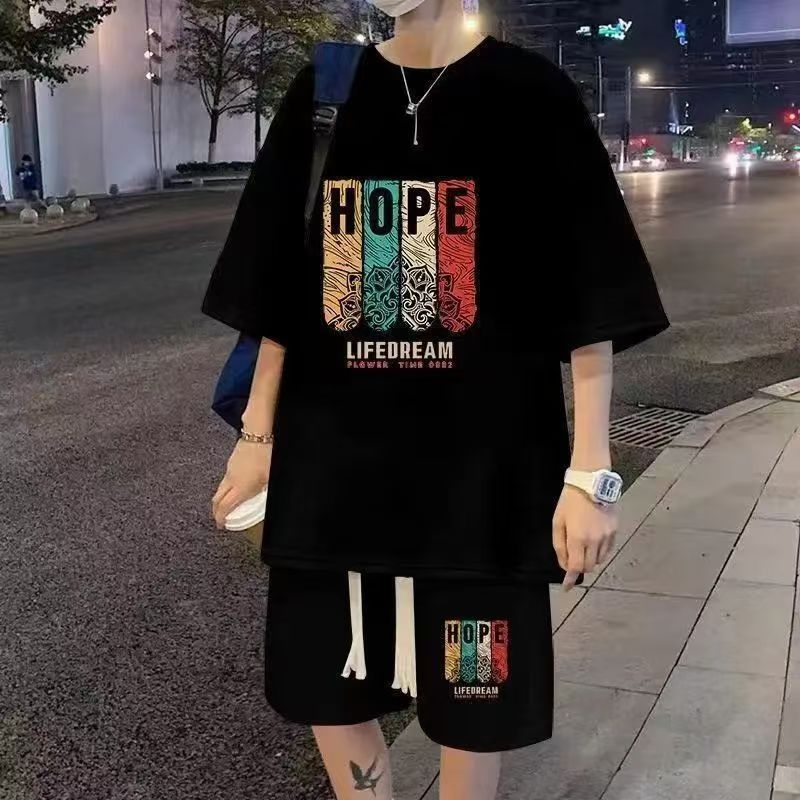 Men's Trendy Waffle Knit 2-Piece Short Set - Casual Sporty Streetwear, Loose Fit Hong Kong Style Outfit for Young Guys