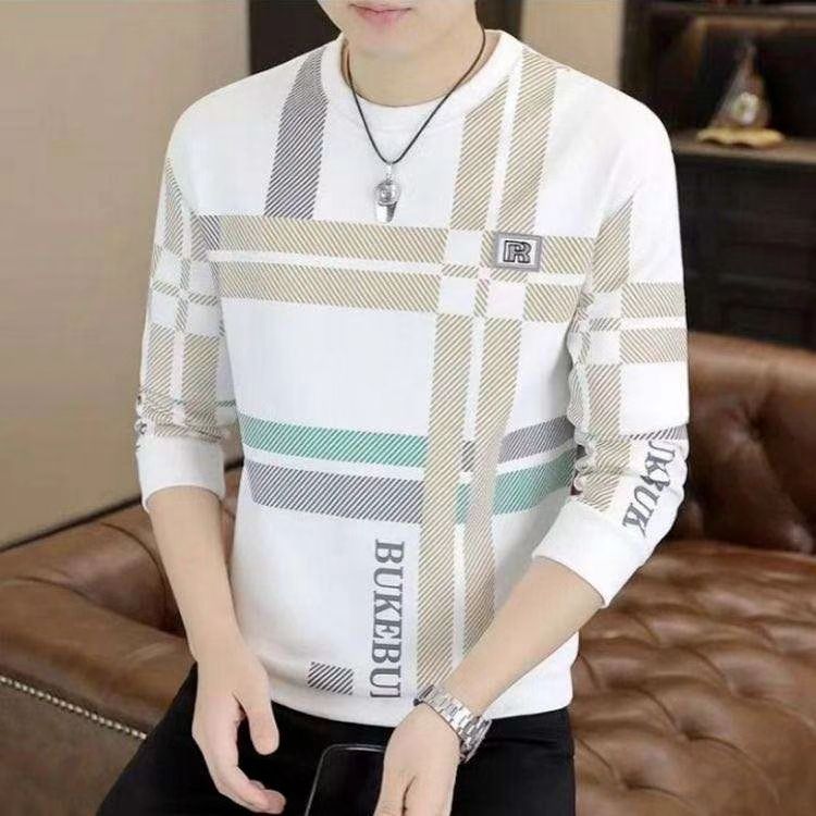 Men's High-End Fashion Color Block Crew Neck Sweatshirt, New Long Sleeve T-Shirt, Casual Inner Layer Pullover Top