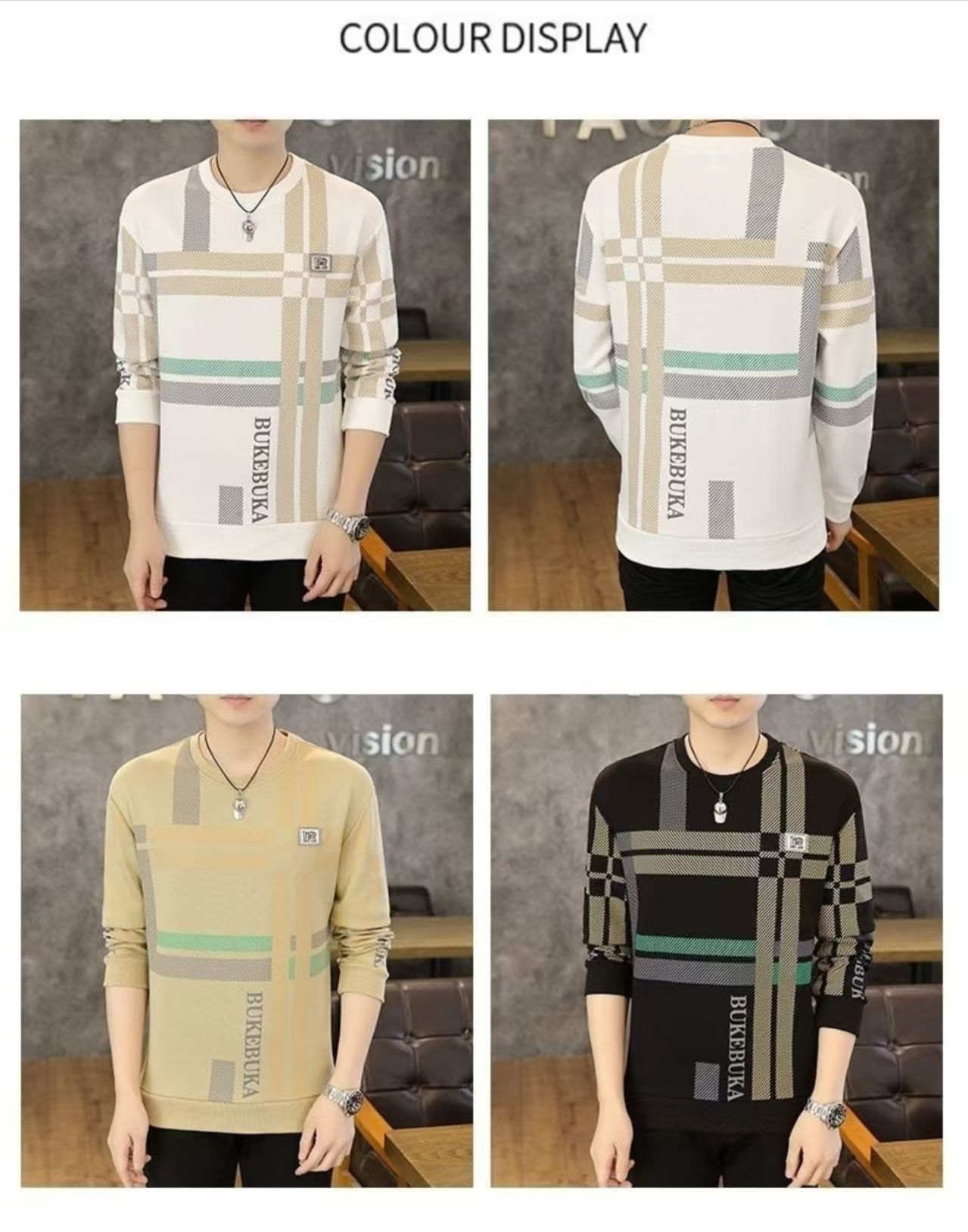 Men's High-End Fashion Color Block Crew Neck Sweatshirt, New Long Sleeve T-Shirt, Casual Inner Layer Pullover Top