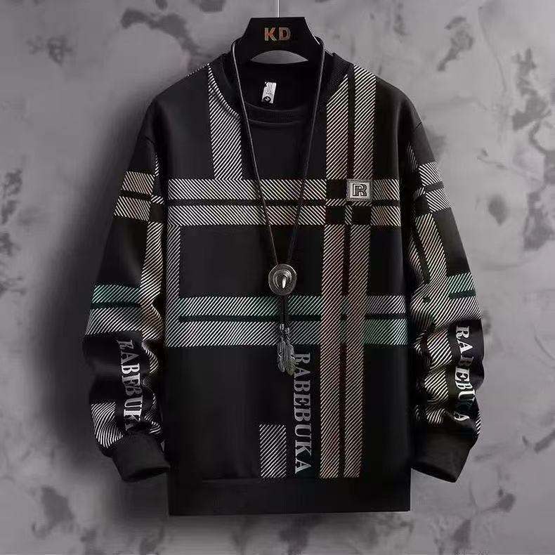 Men's High-End Fashion Color Block Crew Neck Sweatshirt, New Long Sleeve T-Shirt, Casual Inner Layer Pullover Top