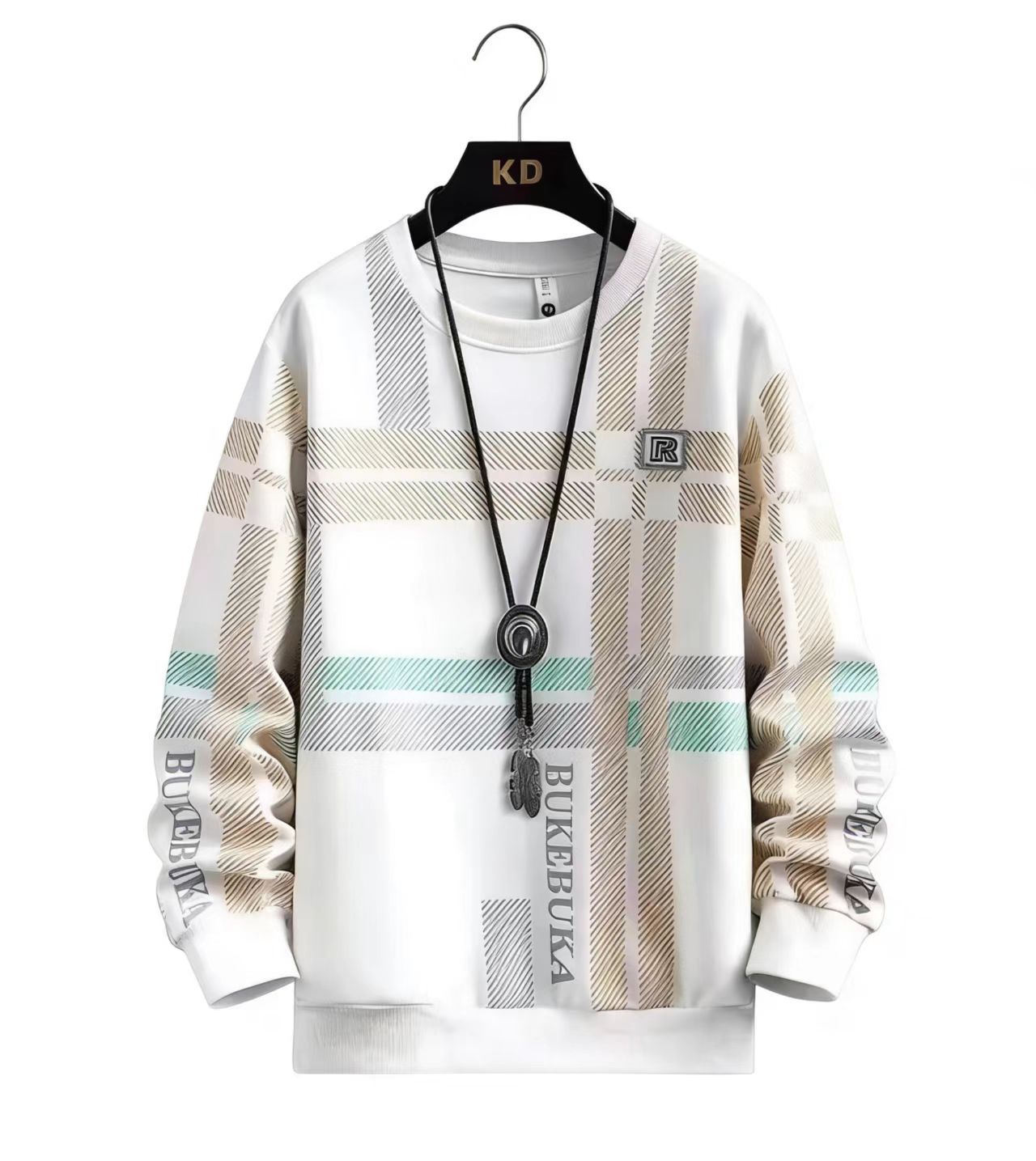 Men's High-End Fashion Color Block Crew Neck Sweatshirt, New Long Sleeve T-Shirt, Casual Inner Layer Pullover Top