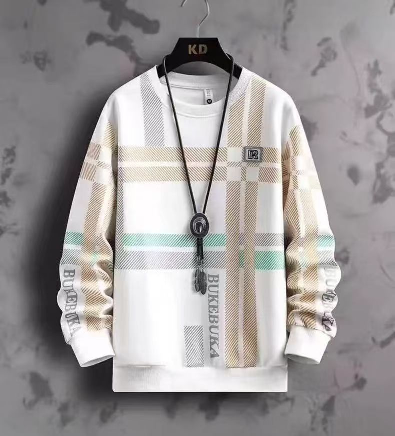 Men's High-End Fashion Color Block Crew Neck Sweatshirt, New Long Sleeve T-Shirt, Casual Inner Layer Pullover Top