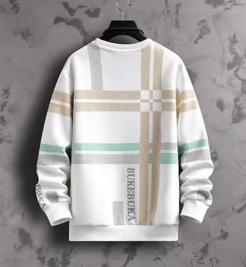 Men's High-End Fashion Color Block Crew Neck Sweatshirt, New Long Sleeve T-Shirt, Casual Inner Layer Pullover Top