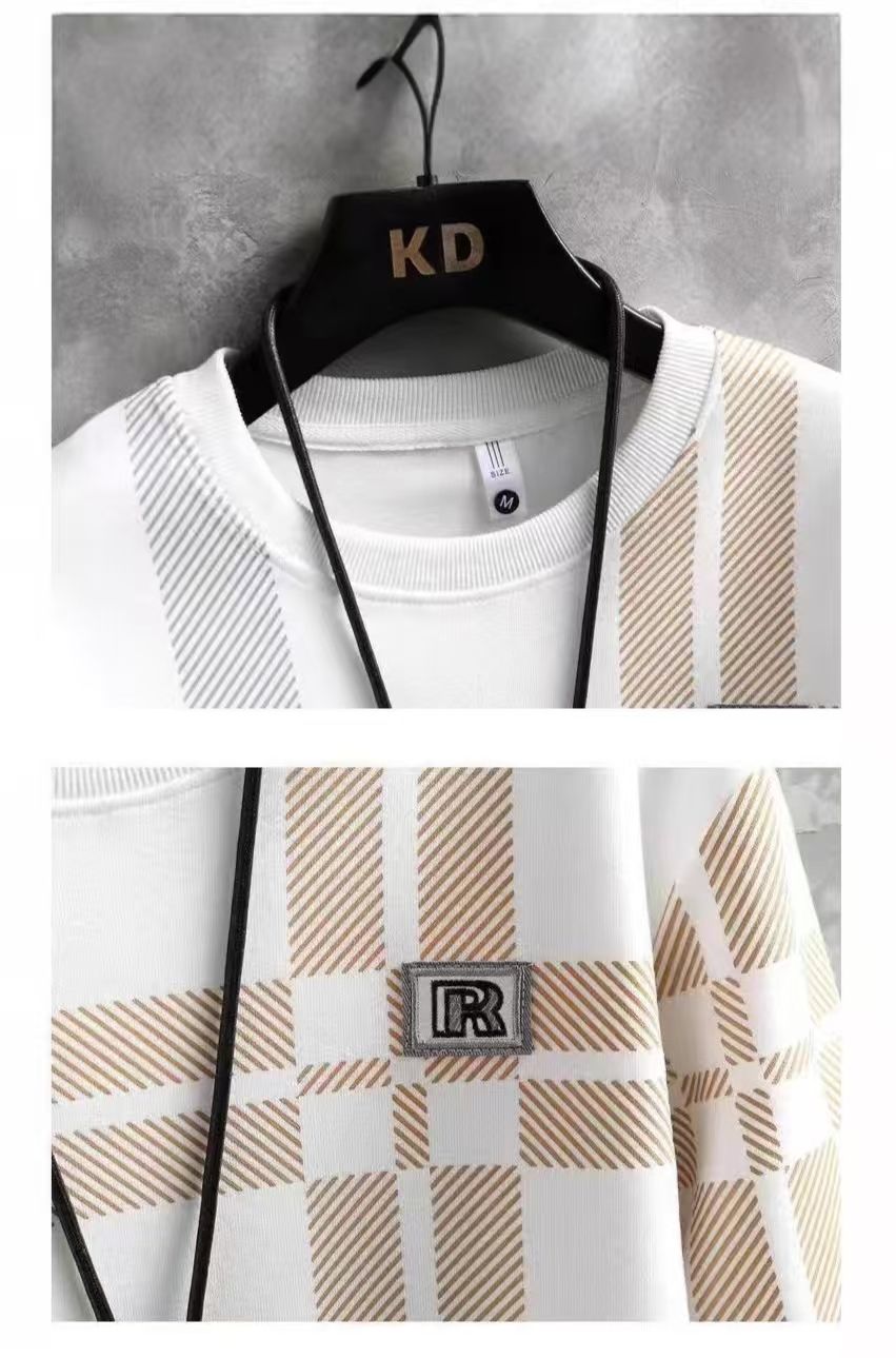 Men's High-End Fashion Color Block Crew Neck Sweatshirt, New Long Sleeve T-Shirt, Casual Inner Layer Pullover Top