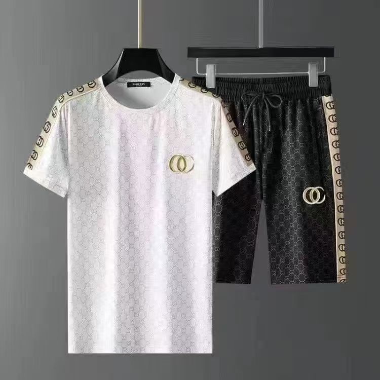 Men's Fashion 2 Piece Outfits, Luxury Style Embroidered Short Sleeve T-Shirt & Jogger Pants/Shorts Set, Casual Streetwear Sportswear for Summer, Breathable Quick Dry Matching Tracksuit for Men