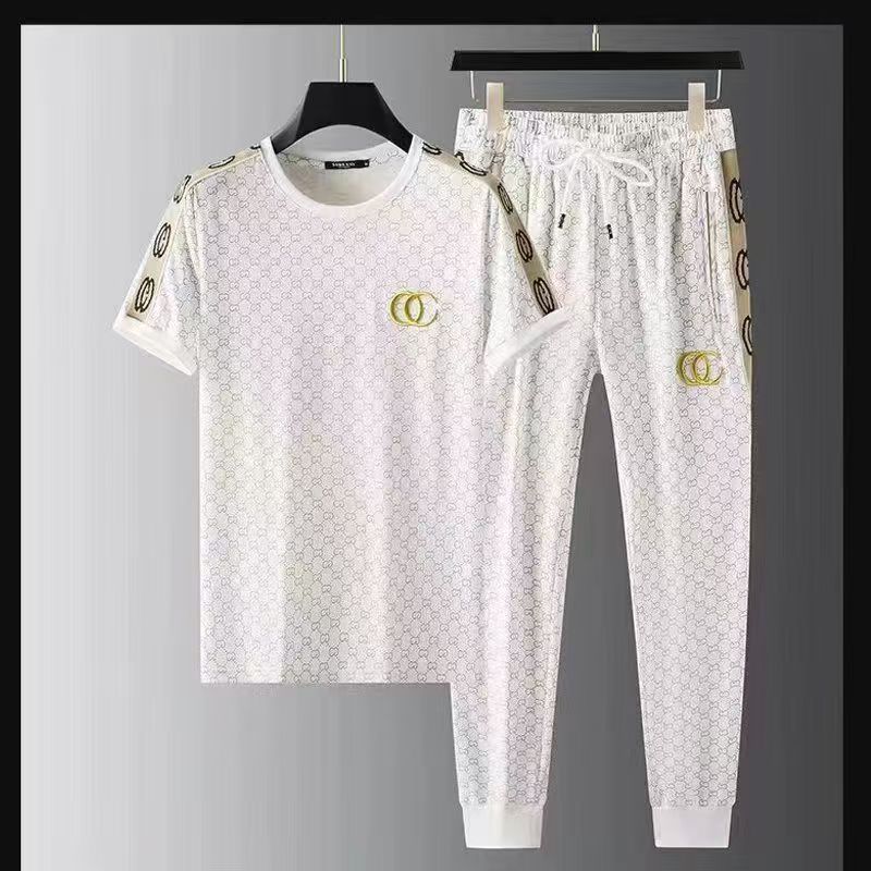 Men's Fashion 2 Piece Outfits, Luxury Style Embroidered Short Sleeve T-Shirt & Jogger Pants/Shorts Set, Casual Streetwear Sportswear for Summer, Breathable Quick Dry Matching Tracksuit for Men