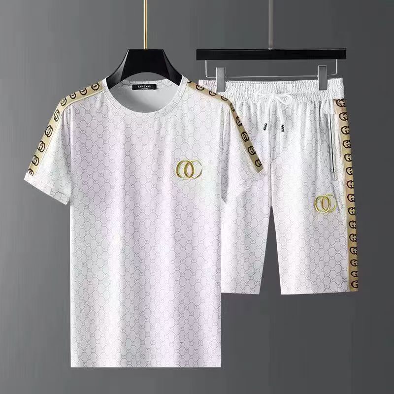 Men's Fashion 2 Piece Outfits, Luxury Style Embroidered Short Sleeve T-Shirt & Jogger Pants/Shorts Set, Casual Streetwear Sportswear for Summer, Breathable Quick Dry Matching Tracksuit for Men
