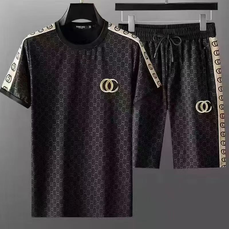 Men's Fashion 2 Piece Outfits, Luxury Style Embroidered Short Sleeve T-Shirt & Jogger Pants/Shorts Set, Casual Streetwear Sportswear for Summer, Breathable Quick Dry Matching Tracksuit for Men