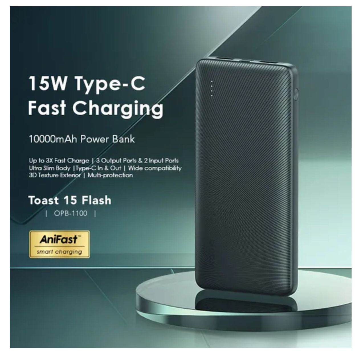 [Anniversary Special] Oraimo Toast 15 Flash 10000mAh Fast Charging Power Bank 3 Output Ports Charge Up to 3 Devices Simultaneously Type-C In & Out Wide Compatibility Power Bank