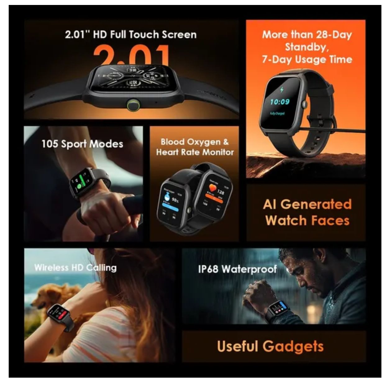 [Anniversay Deal] Oraimo Watch 5 Lite 2.01" HD IP68 Smart Watch AI-Generated Watch Faces Time Wireless HD Calling Blood Oxygen & Heart Rate Monitor IP68 Waterproof & Dustproof Smartwatch