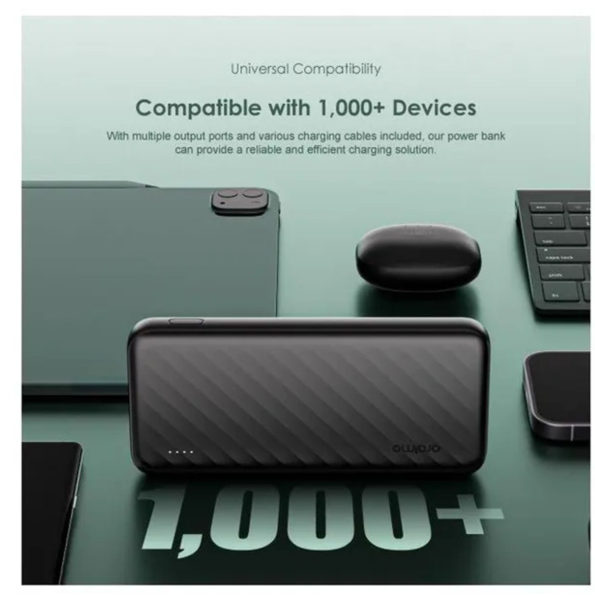 [Anniversary Special] Oraimo Slice Link 10000mAh 12W Power Bank 3 Built-in Charging Cables and 4 Outputs 12W Fast Charging 12W Fast Charging Universal Compatibility Multi-protection System Power Bank