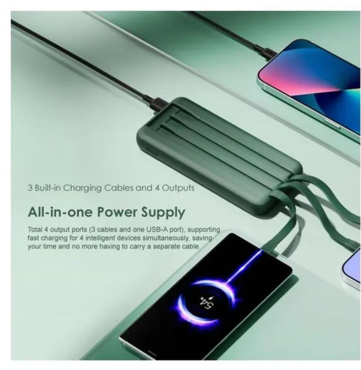 [Anniversary Special] Oraimo Slice Link 10000mAh 12W Power Bank 3 Built-in Charging Cables and 4 Outputs 12W Fast Charging 12W Fast Charging Universal Compatibility Multi-protection System Power Bank