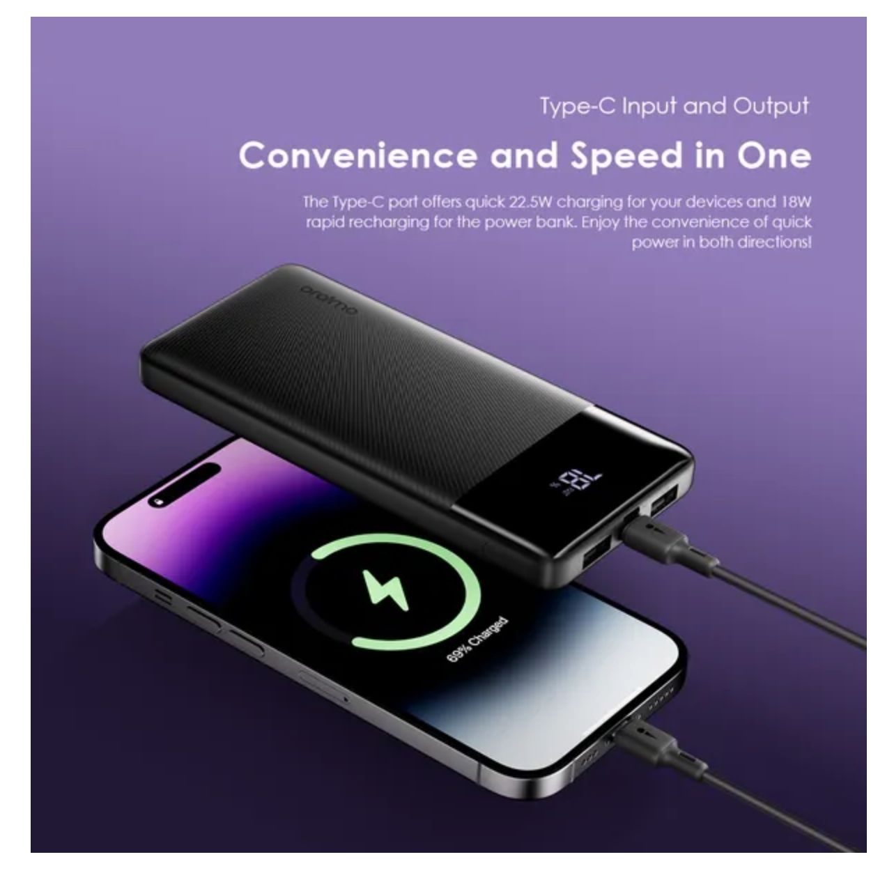 [Anniversary Deal] Oraimo Toast 22.5 Byte 10000mAh 22.5W Power Bank Digital Display Screen Type-C In & Out Up to 18W Fast Recharge Charge Up to 3 Devices Simultaneously 3 Output Ports Power Bank