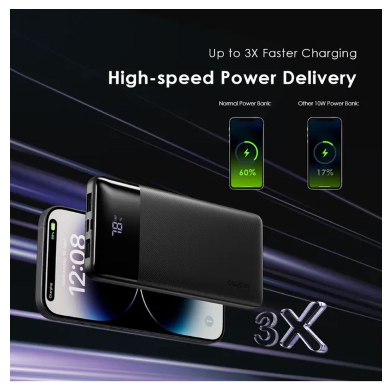 [Anniversary Deal] Oraimo Toast 22.5 Byte 10000mAh 22.5W Power Bank Digital Display Screen Type-C In & Out Up to 18W Fast Recharge Charge Up to 3 Devices Simultaneously 3 Output Ports Power Bank