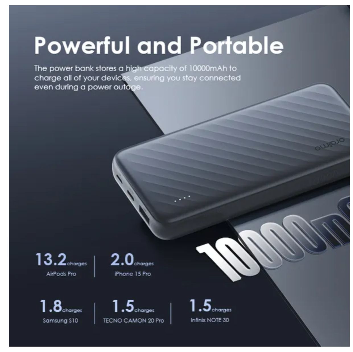 [New Arrival] Oraimo Slice Link Pro 10000mAh 22.5W Power Bank Fast Charging with 3 Built-in Charging Cables 3 Built-in Charging Cables and 4 Outputs Universal Compatibility Power Bank