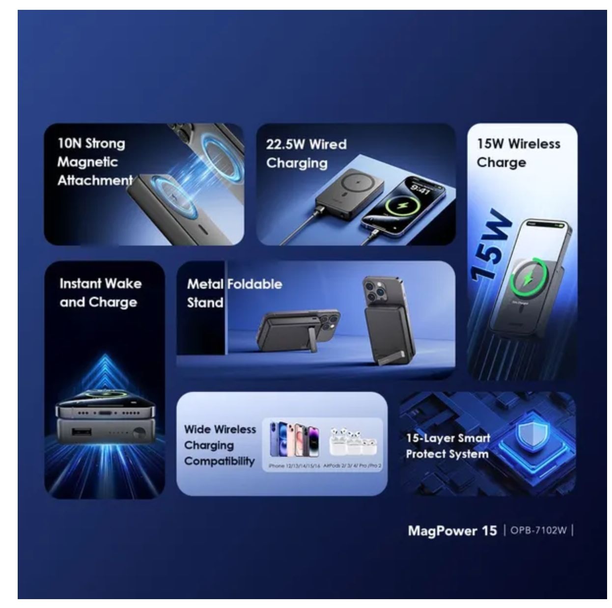 [Anniversary Special] Oraimo MagPower 15 10000mAh Wireless and Wired Power Bank 15W Wireless Charge 3-Device Charging 10N Strong Magnetic Attachment Metal Foldable Stand Smart Power Bank