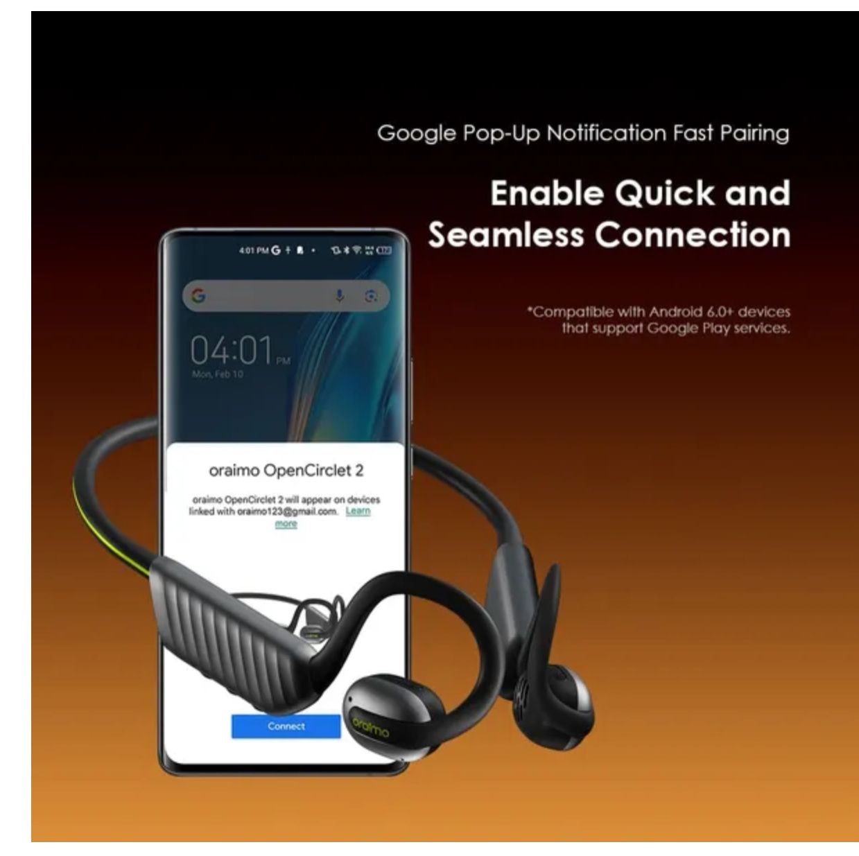 Oraimo OpenCirclet 2 IPX5 Steps Tracking Open-Ear Headphones Ultra Comfort & Secure Fit Open-Ear Bass Boost Exercise Pedometer HD Voice in Calls IPX5 Waterproof Google Pop-Up Notification Earphones