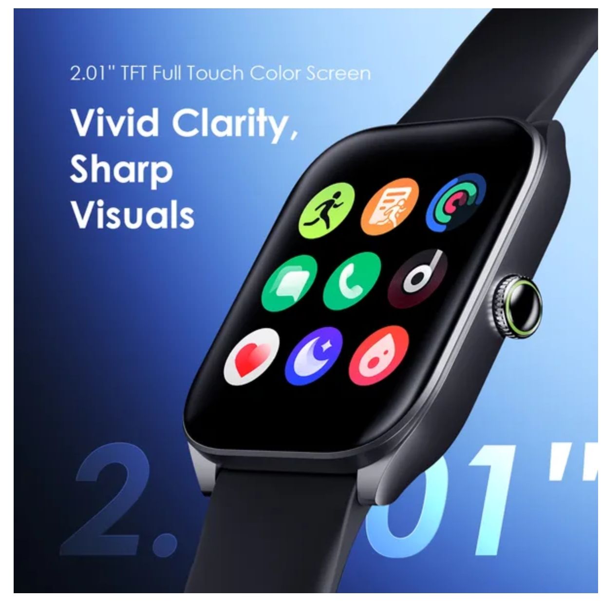 Oraimo Watch 5N 2.01'' TFT IP68 Smart Watch Up to 7-Day Usage Time 30-Day Standby Wireless HD Calling 100+ Sport Modes IP68 Waterproof & Dustproof AI-Generated Watch Faces Smartwatch