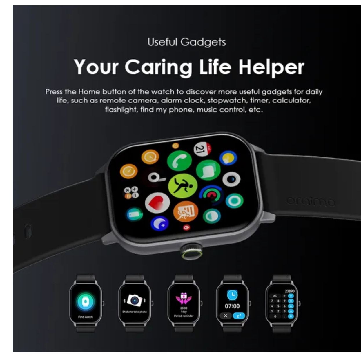 Oraimo Watch 5 2.01" HD Panda Glass 1ATM Smart Watch 300mAh Battery 7-Day Usage Time Scratch-resistant More Durable Wireless HD Calling All-day Health Monitoring 1ATM Water-resistant Smartwatch