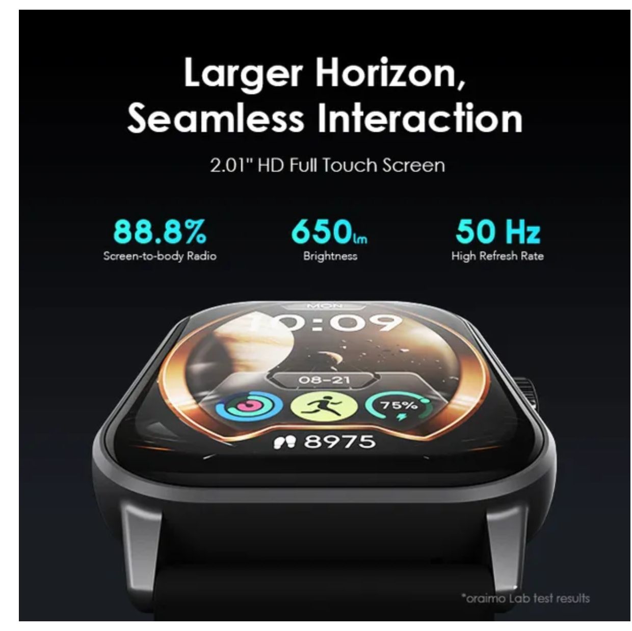 Oraimo Watch 5 2.01" HD Panda Glass 1ATM Smart Watch 300mAh Battery 7-Day Usage Time Scratch-resistant More Durable Wireless HD Calling All-day Health Monitoring 1ATM Water-resistant Smartwatch