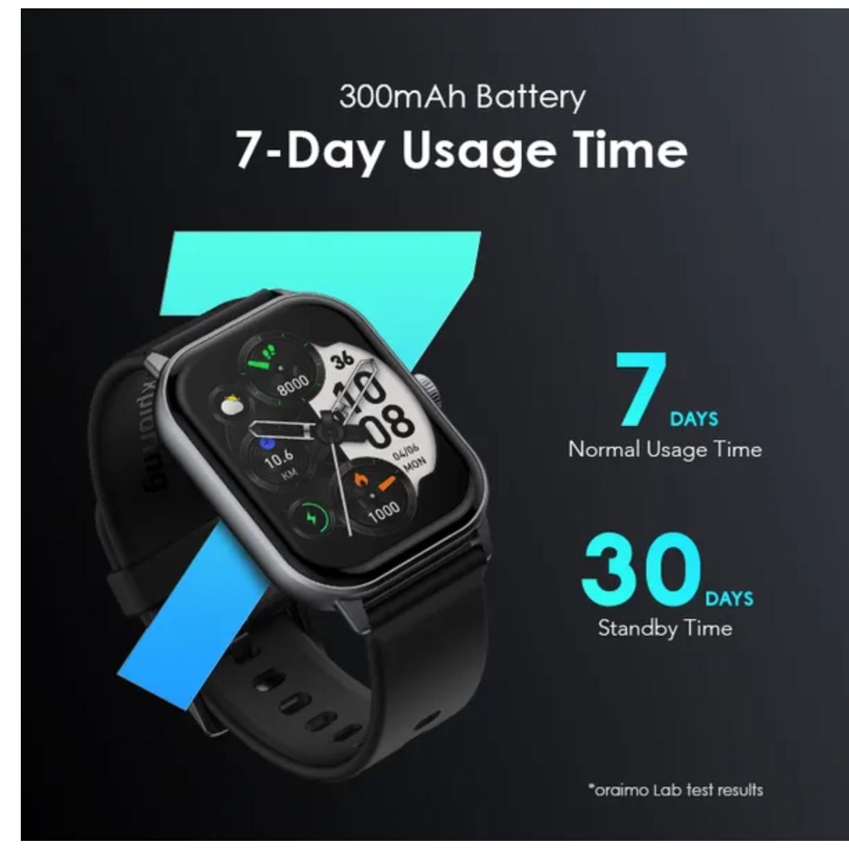 Oraimo Watch 5 2.01" HD Panda Glass 1ATM Smart Watch 300mAh Battery 7-Day Usage Time Scratch-resistant More Durable Wireless HD Calling All-day Health Monitoring 1ATM Water-resistant Smartwatch