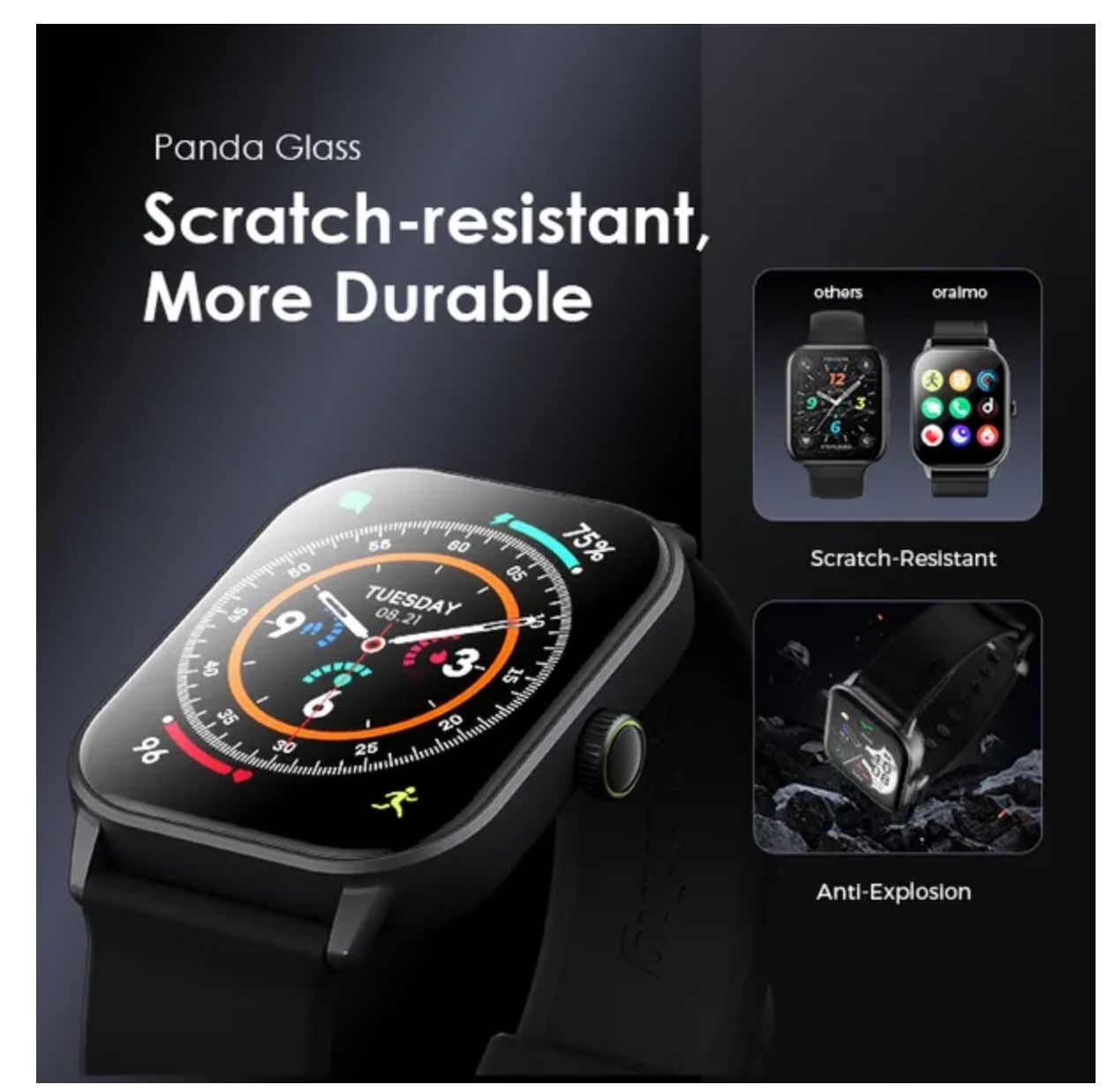 Oraimo Watch 5 2.01" HD Panda Glass 1ATM Smart Watch 300mAh Battery 7-Day Usage Time Scratch-resistant More Durable Wireless HD Calling All-day Health Monitoring 1ATM Water-resistant Smartwatch