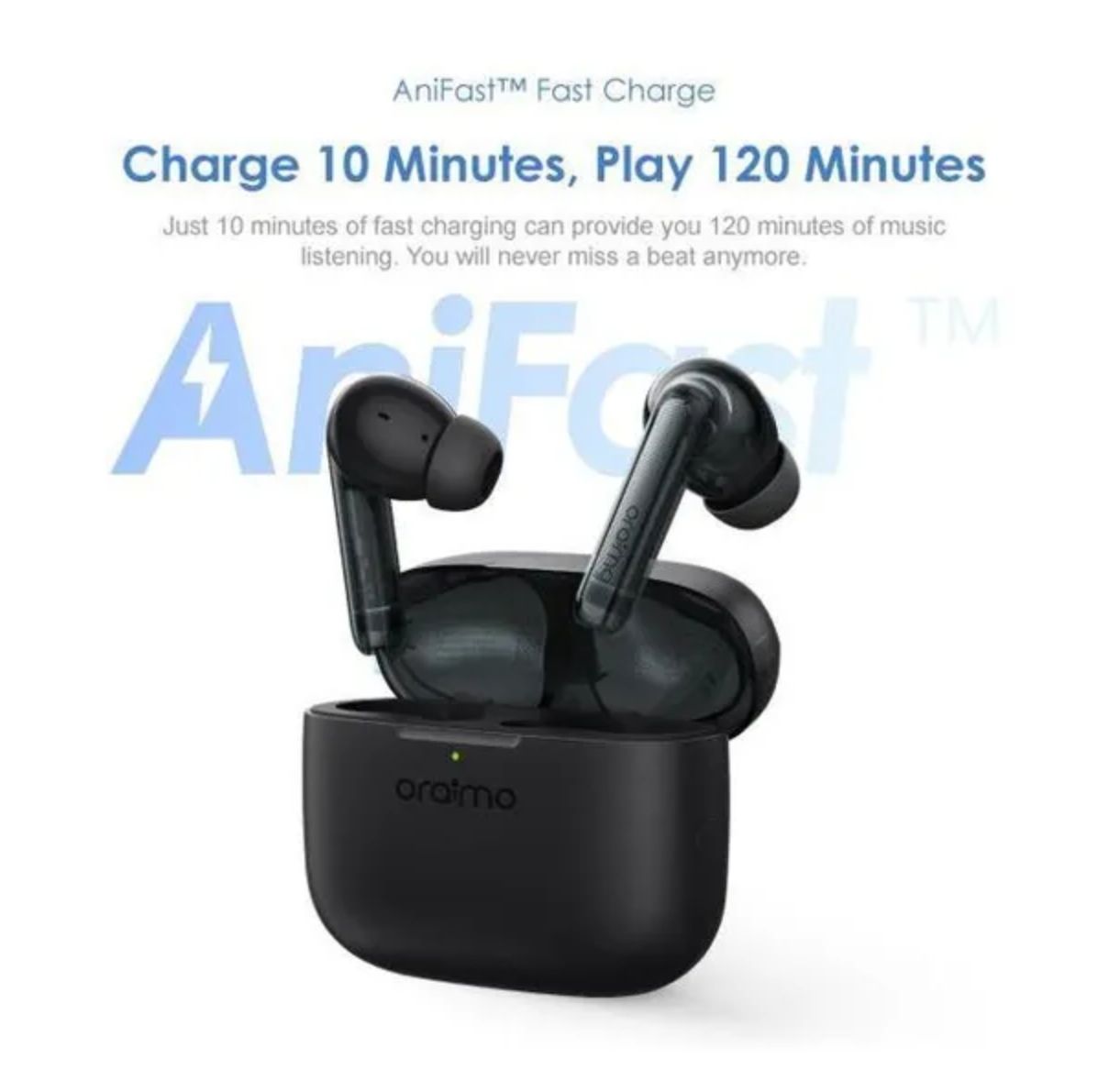 Oraimo FreePods Lite ENC True Wireless Earbuds 40-hour Playtime AniFast™ Fast Charge Crystal Clear Voice in Calls 2-mic ENC Technology IPX4 Waterproof Intelligent Touch Controls Earbuds Earphones