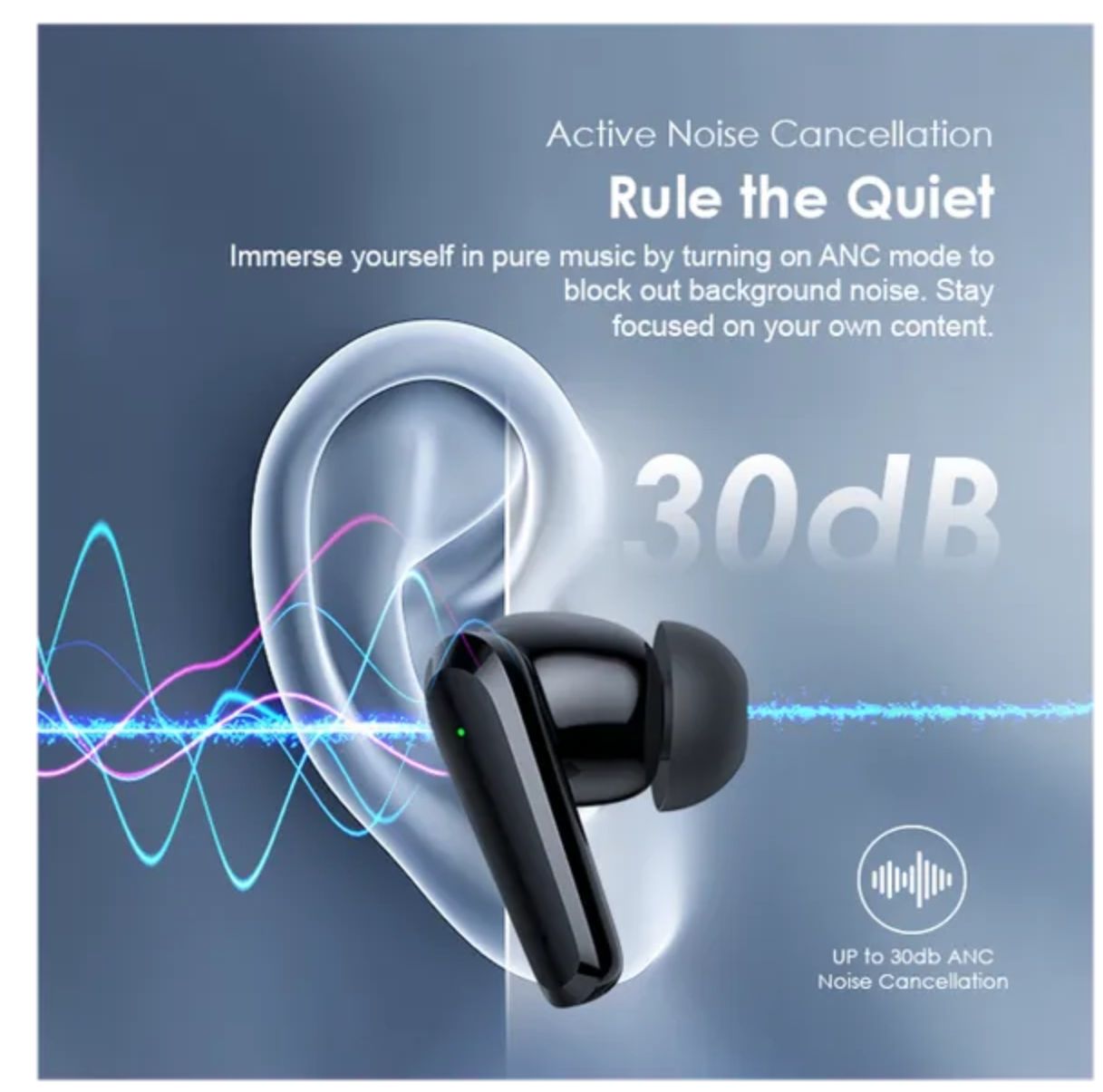 Oraimo Rhyme ANC True Wireless Earbuds Up to 20-hour Playtime Immersive Gaming 4-mic Noise Cancellation in Calls Thumping Bass Active Noise Cancellation Earbuds Earphones