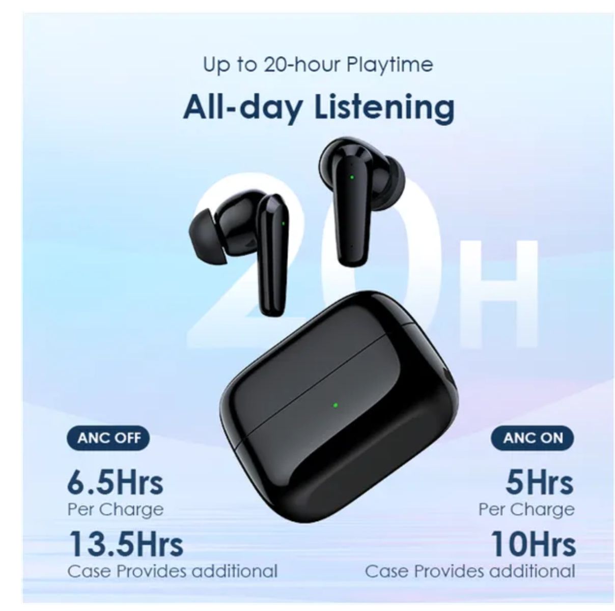 Oraimo Rhyme ANC True Wireless Earbuds Up to 20-hour Playtime Immersive Gaming 4-mic Noise Cancellation in Calls Thumping Bass Active Noise Cancellation Earbuds Earphones