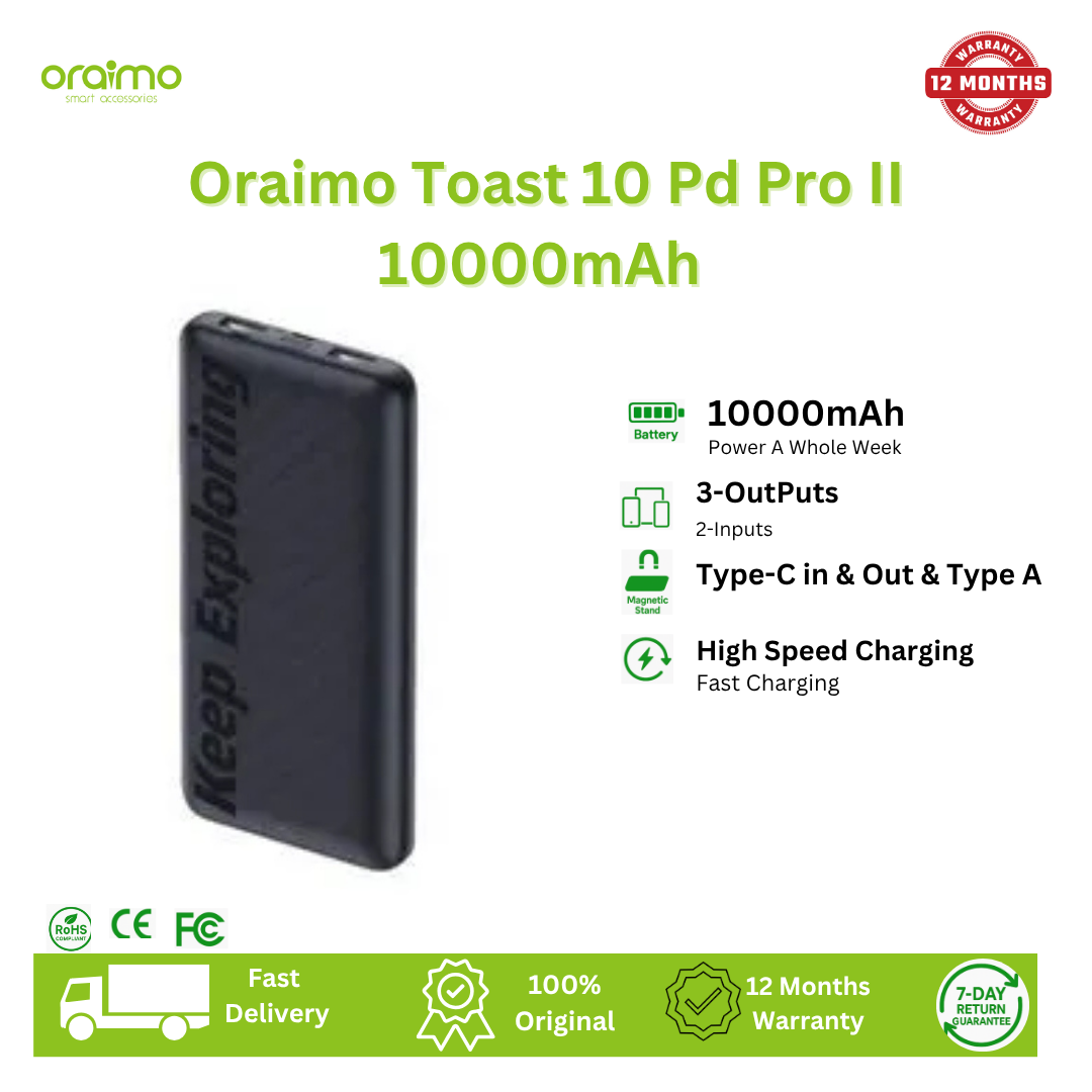 [Anniversary Deal] Oraimo Toast 10 Pd Pro II 10000mAh 20W Fast Charging Power Bank Secure Charging Widely Compatible Power Bank