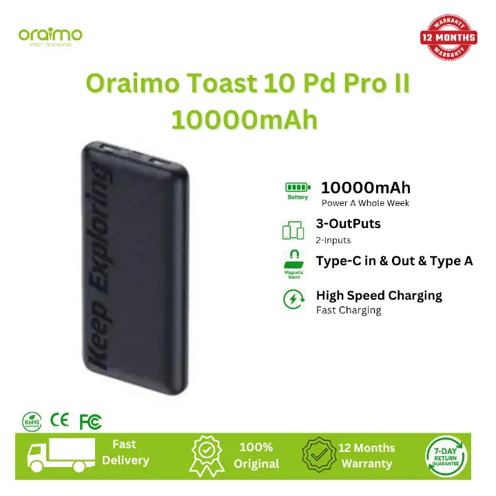 [Anniversary Deal] Oraimo Toast 10 Pd Pro II 10000mAh 20W Fast Charging Power Bank Secure Charging Widely Compatible Power Bank