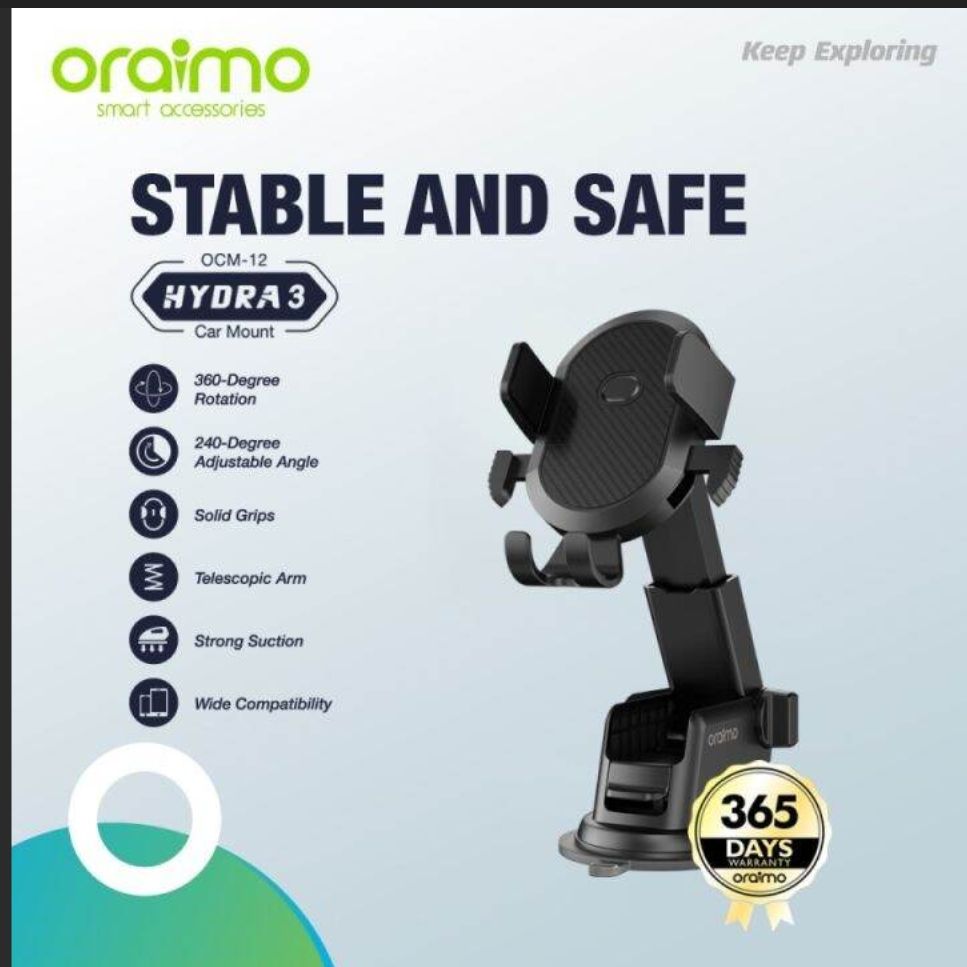 [New Arrival] Oraimo Hydra 3 Super Suction Flexible Car Mount stable and flexible mobile phone holder