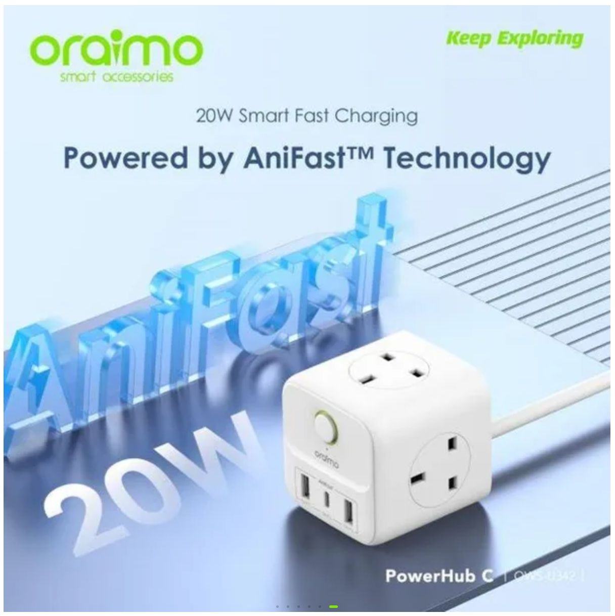 [Brand New] Oraimo PowerHub C 6in1 Cube   Compact  Multi-functional Power Expansion hub Fast charging High safety Fast Charger 20W Smart Fast Charging-Powered by AniFast™ Technology