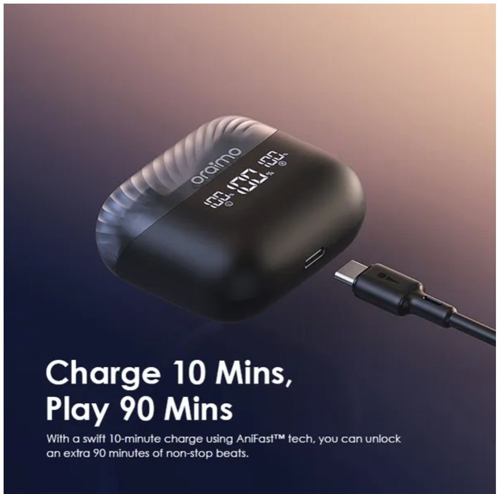[Brand New] Oraimo AirBuds 4 ENC True Wireless Earbuds Up to 38-hour Playtime Immersive Gaming 4-mic Noise Cancellation in Calls Smart LED Power Display Thumping Bass ANC Earbuds Earphones