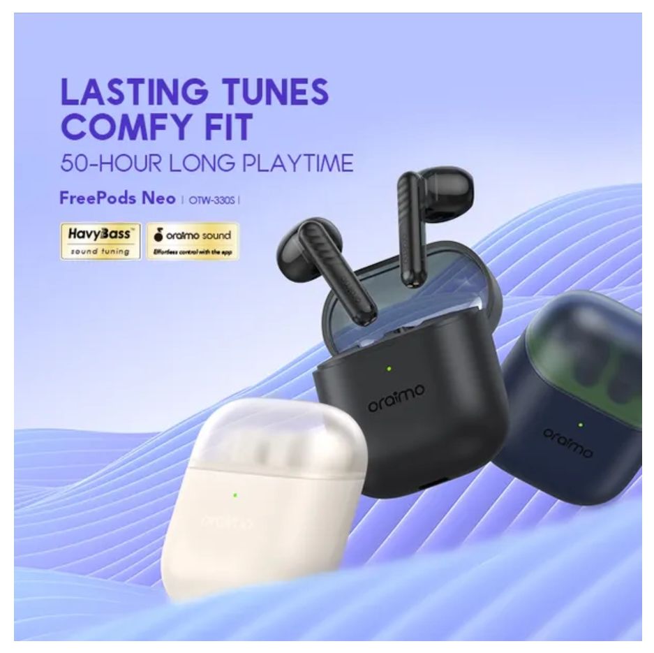 [Brand New] Oraimo FreePods Neo Half In Ear True Wireless Earbuds 50-Hour Long Playtime Sound360 Spatial Audio 2-Mic Call Noise Cancellation Low-latency Game Mode IPX4 Waterproof & Sweat Protection