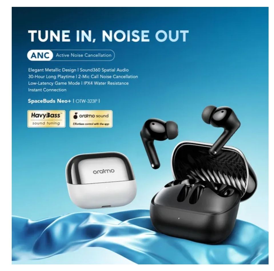[New Arrival] Oraimo SpaceBuds Neo+ ANC Spatial Audio True Wireless Earphones Elegant Metallic Design Sound360 Spatial Audio 30-Hour Long Playtime 2-Mic Call Noise Cancellation Low-Latency Earbuds