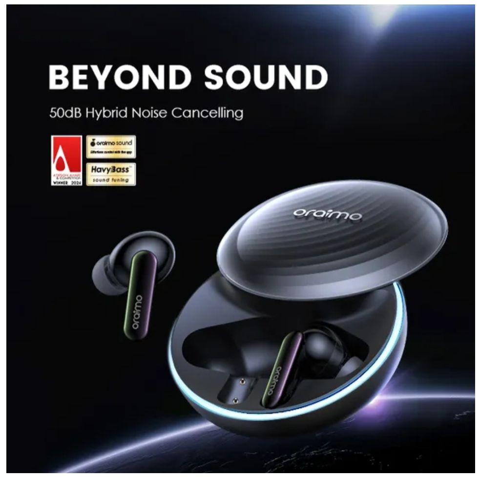 [New Arrival] Oraimo SpaceBuds Hybrid ANC True Wireless Earbuds Customized Voice Prompt 40-Hour Long Playtime Personalized Lighting Effect 50dB Hybrid ANC Noise Cancellation IP54 Earbuds Earphones