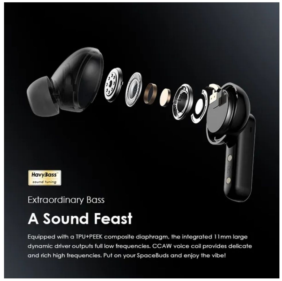 [New Arrival] Oraimo SpaceBuds Hybrid ANC True Wireless Earbuds Customized Voice Prompt 40-Hour Long Playtime Personalized Lighting Effect 50dB Hybrid ANC Noise Cancellation IP54 Earbuds Earphones