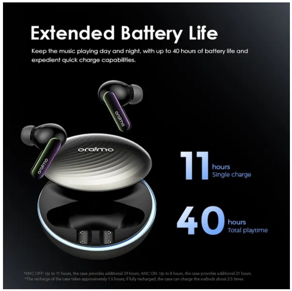 [New Arrival] Oraimo SpaceBuds Hybrid ANC True Wireless Earbuds Customized Voice Prompt 40-Hour Long Playtime Personalized Lighting Effect 50dB Hybrid ANC Noise Cancellation IP54 Earbuds Earphones