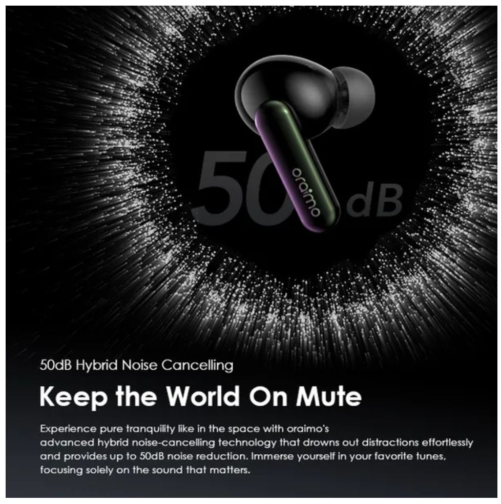 [New Arrival] Oraimo SpaceBuds Hybrid ANC True Wireless Earbuds Customized Voice Prompt 40-Hour Long Playtime Personalized Lighting Effect 50dB Hybrid ANC Noise Cancellation IP54 Earbuds Earphones