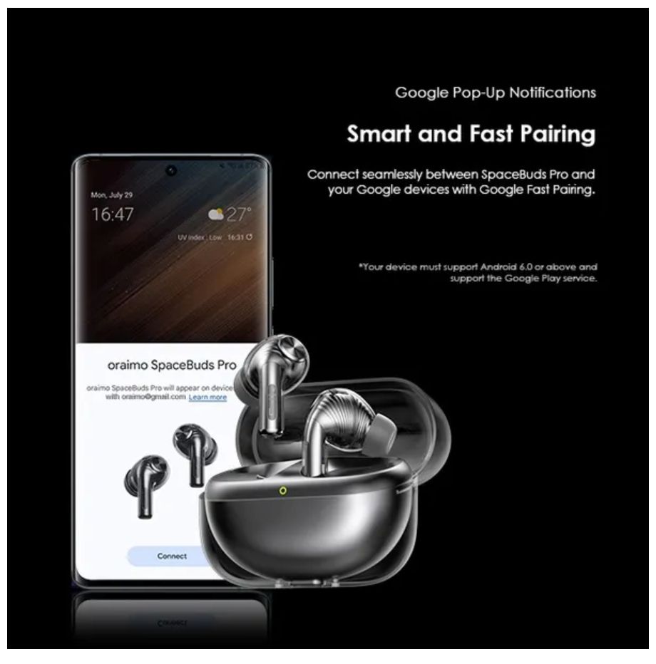 [New Arrival] Oraimo SpaceBuds Pro Hybrid ANC True Wireless Earbuds 50dB Hybrid ANC Noise Cancellation Sound360 Spatial Audio AI Noise Cancellation Dual Device Connection Earbuds Earphones