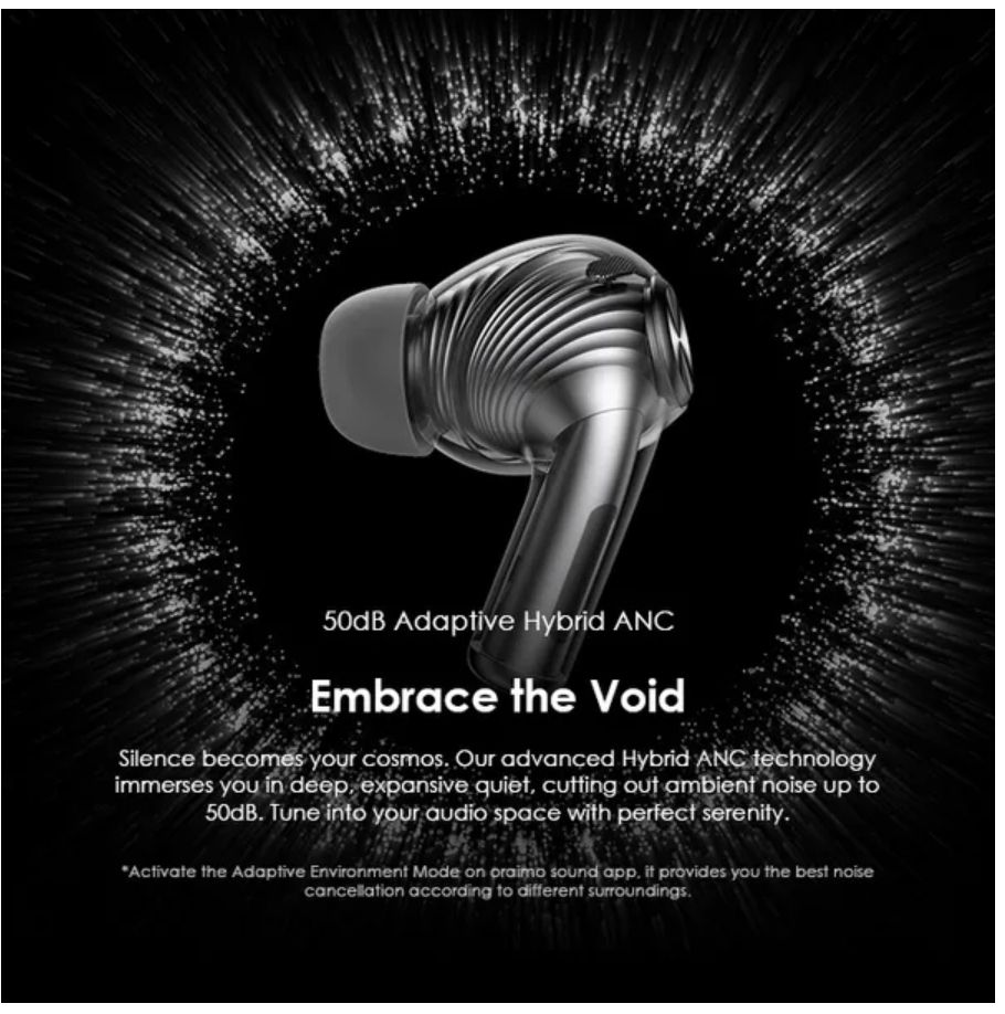 [New Arrival] Oraimo SpaceBuds Pro Hybrid ANC True Wireless Earbuds 50dB Hybrid ANC Noise Cancellation Sound360 Spatial Audio AI Noise Cancellation Dual Device Connection Earbuds Earphones